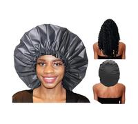 Gorro Pelo Rizado Dormir Gorros de Satén para Pelo Rizado con Banda Ancha Elástica para Mujeres y Niñas (Black,2pcs)