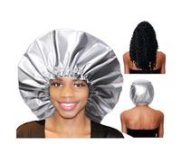 Gorro Pelo Rizado Dormir Gorros de Satén para Pelo Rizado con Banda Ancha Elástica para Mujeres y Niñas (Grey,2pcs)