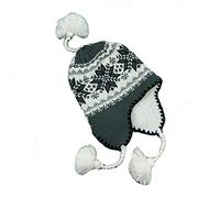Gorro peruano forrado de felpa muy caliente 100% acrílico, talla única, 58 cm aprox. Forro Chullo Peru Invierno cálido Pompón Mujeres Hombres Mixto Ref. 2805, gris, Talla única