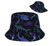 Gorro Pescador Tiburones De Dibujos Animados Azul Profundo Unisex Sombrero De Cubo Retro Bucket Hat para El Tiempo Libre Verano Un Paseo