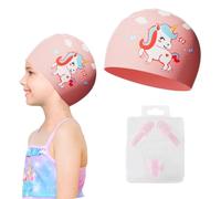 Gorro Piscina Niña, Paquetes de Gorros de natación para niños, Gorros de natación de Silicona para niñas, Gorros de baño Impermeables, con tapones para los oídos y pinza para la nariz