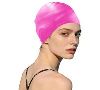 Gorro Piscina Protecion de Oido 3D, Gorro de Natación para Mujeres y Hombres Silicona, Impermeable, natación para Cabello Corto/Largo, Gorro para Adultos y jóvenes (Rosa)