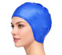 Gorro Piscina Protecion de Oido 3D, Gorro de Natación para Mujeres y Hombres Silicona, Impermeable, natación para Cabello Corto/Largo, Gorro para Adultos y jóvenes (Azul)