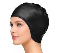 Gorro Piscina Protecion de Oido 3D, Gorro de Natación para Mujeres y Hombres Silicona, Impermeable, natación para Cabello Corto/Largo, Gorro para Adultos y jóvenes (Negro)