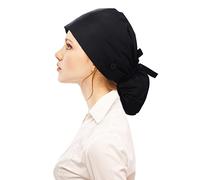 Gorro Quirofano Mujer de Algodón Negro de Enfermera Gorros Quirofano de Trabajo Ajustable con Botón Banda para el Sudor Gorro Medica de Bolsillo con Cola de Caballo Gorro Cocina con Cordones Mujer