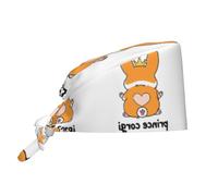 Gorro quirúrgico con Estampado de Perro Prince Corgi, Gorro de Trabajo con Cierre Ajustable para Mujeres y Hombres, Turbante Ajustable con Banda para el Sudor.