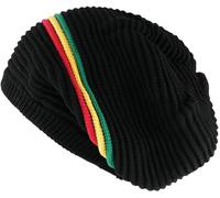 Gorro rasta acanalado para rastas. Sombrero de Bob Marley con rayas rasta. Accesorios para rastas para hombre. Sombreros estilo jamaicano. Sombreros rasta para hombres y mujeres., Black No Peak - S, L