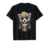 Gorro Red_Panda y café Helado Camiseta gráfica económica, Hombre, Negro, S