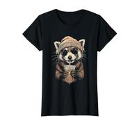 Gorro Red_Panda y café Helado Camiseta gráfica económica, Mujer, Negro, S