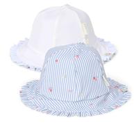 Gorro reversible infantil Sunny Flowers azul Little Dutch - Protección solar en rayas y flores con doble estilo 2