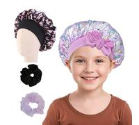 Gorro satén pelo rizado ajustable mujer - Pack 2 gorros anchos + 2 coleteros elásticos - Talla única - Color negro y rosa - Ideal para dormir sin marcas ni frizz