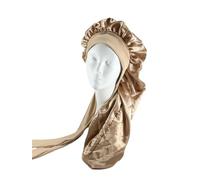 Gorro Seda Dormir Gorro largo de satén suave y sedoso for mujer, pelo Natural gorro rizado tamaño Extra grande con corbata for un sueño nocturno cómodo BañO(Gold)