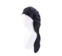 Gorro Seda Dormir Gorro largo de satén suave y sedoso for mujer, pelo Natural gorro rizado tamaño Extra grande con corbata for un sueño nocturno cómodo BañO(Black)