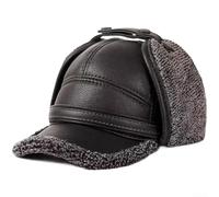 Gorro térmico de invierno con forro polar y orejeras plegables ajustables para hombres, papá, abuelo, gorra de béisbol de piel sintética para clima frío (negro)