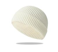 Gorro Trawler Beanie - Gorros cortos de pescador para clima frío, gorra elástica tipo calavera, estilo retro y hip-hop, blanco, Talla única