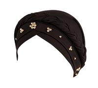 Gorro trenzado para mujer, turbante con cuentas, pañuelo para la cabeza, gorras, talla L A Gear, Negro, Talla única