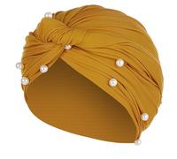 Gorro turbante para mujer, con perlas y cuentas musulmanas G35, amarillo, Talla única