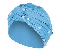 Gorro turbante para mujer, con perlas y cuentas musulmanas G35, azul, Talla única