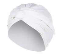 Gorro turbante para mujer, con perlas y cuentas musulmanas G35, blanco, Talla única