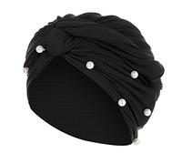 Gorro turbante para mujer, con perlas y cuentas musulmanas G35, Negro, Talla única
