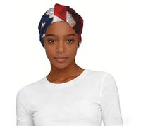 Gorro turbante preatado con estampado de bandera estadounidense, pañuelo ligero y elegante, para dormir de mujer
