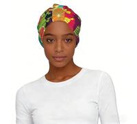Gorro turbante preatado con estampado de frutas de estilo artístico, pañuelo ligero y elegante, para mujeres que duermen
