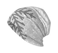 Gorro Unisex cálido con Copos de Nieve en Gris Plateado y Blanco Brillante para Hombre y Mujer, Gorro de Punto de Invierno.