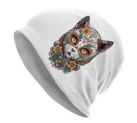 Gorro Unisex de Invierno Día de los Muertos Gatito Gata Calavera de Azúcar Hombres Mujeres Gorros para Adultos Gorros Tejer Gorra Regalo Hip Hop Cálido Sombrero de Skullies de Otoño Invierno