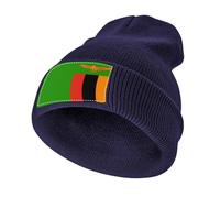 Gorro Unisex de Punto en Acrílico,Alta Elasticidad,Ligero y Abrigado,con Zambia Detalle de Bandera Elegante,Marina de Guerra