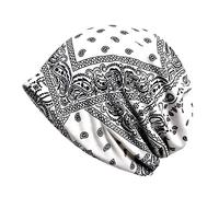 Gorro Unisex Estampado Slouchy de Punto Doble Uso Bufanda Protector Oídos Invierno Cálido (White, One Size)
