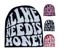 Gorro unisex Y2K para mujer, diseño de letras Y2K, gorro de punto elástico para invierno, gorro jacquard MEA Culpa, diseño gráfico, gorro de invierno, gorro de punto de calavera, Negro, Talla única