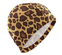 Gorros de baño unisex con estampado geométrico plano de piel de leopardo, color marrón dorado, unisex, para adultos, pelo corto, impermeables, para natación, protección del cabello y reducción de