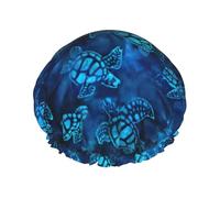 Gorros de ducha azules de tortuga marina para mujeres y hombres, reutilizables, impermeables, antideslizantes, de secado rápido, gorra grande, pelo largo y corto