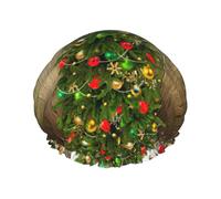 Gorros de ducha con adornos rojos de árbol de Navidad para mujer, gorros de baño elásticos y reutilizables, gorro de ducha de doble capa impermeable, gorros de ducha de baño
