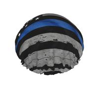 Gorros de ducha con bandera de línea azul fina americana para mujeres y hombres, reutilizables, impermeables, antideslizantes, de secado rápido, gorra grande, pelo largo y corto