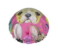 Gorros de ducha con diseño de perro bulldog francés, reutilizables, impermeables, antideslizantes, de secado rápido, gorra grande, pelo largo y corto