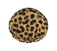 Gorros de ducha con estampado animal de leopardo para mujeres y hombres, reutilizables, impermeables, antideslizantes, de secado rápido, gorra grande, pelo largo y corto