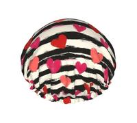 Gorros de ducha con estampado de amor a rayas blancas y negras para mujer, reutilizables, de doble capa, banda elástica, gorros de baño para ducha
