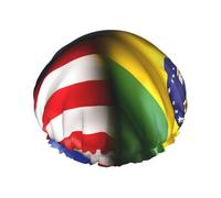 Gorros de ducha con estampado de banderas estadounidenses y brasileñas, gorro de doble capa resistente al agua con elástico y reutilizable