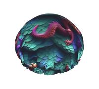 Gorros de ducha con estampado de escamas de dragón mágico 3D, doble capa, resistente al agua, elástico y reutilizable