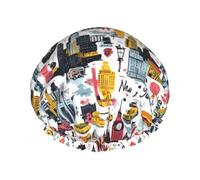 Gorros de ducha con estampado de escena callejera de Nueva York para mujer, reutilizables, de doble capa, banda elástica, gorro de baño para ducha