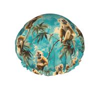 Gorros de ducha con estampado de mono tropical para mujer, reutilizables, de doble capa, banda elástica, pelo largo, para ducha