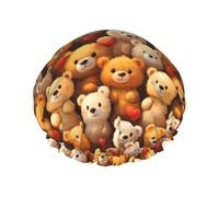 Gorros de ducha con estampado de oso de amor para mujer, reutilizables, de doble capa, banda elástica, pelo largo, para ducha