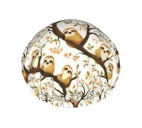 Gorros de ducha con estampado de perezoso de árbol para mujer, reutilizables, de doble capa, banda elástica, pelo largo, gorros de baño para ducha