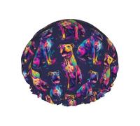 Gorros de ducha con estampado de pitbull de neón para mujer, reutilizables, de doble capa, banda elástica, gorro de baño para ducha