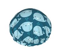 Gorros de ducha con fondo de ballenas de dibujos animados para mujeres y hombres, reutilizables, impermeables, antideslizantes, de secado rápido, gorra grande, pelo largo y corto