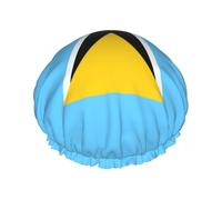 Gorros de ducha con la bandera de Santa Lucía para mujer, elásticos y reutilizables, gorro de baño con protección para el cabello de Santa Lucía
