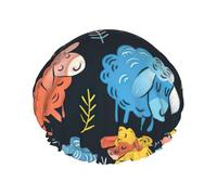 Gorros de ducha con patrón de dibujos animados de ovejas coloridas para mujer, gorro de ducha grande reutilizable para hombres, cuidado rápido del cabello, largo y corto, baño para niños