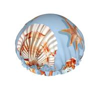 Gorros de ducha con patrón de estrellas de mar y conchas marinas para mujer, gorro de ducha grande reutilizable para hombres, secado rápido, cuidado del cabello, largo y corto, baño para niños