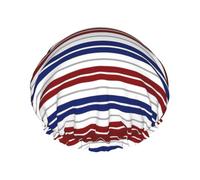 Gorros de ducha con rayas rojas, azules, blancas y grises, reutilizables, impermeables, antideslizantes, de secado rápido, para cabello largo y corto